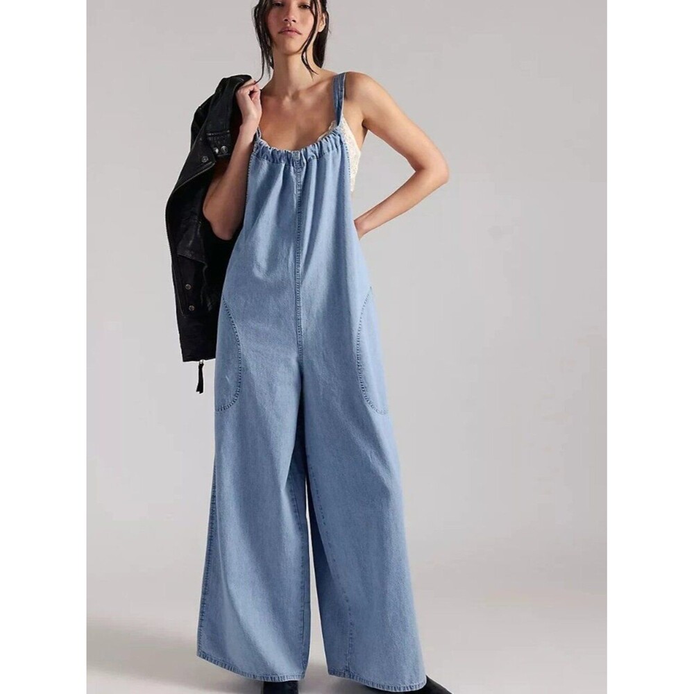 Free People We The Free Freebird Jumpsuit Dress Wide Leg Cotton Cozy S 290730